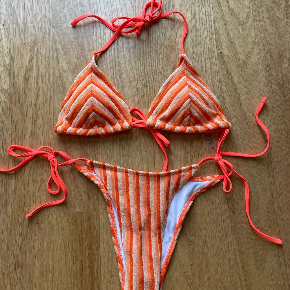 SHEIN Orange and White Striped Bikini